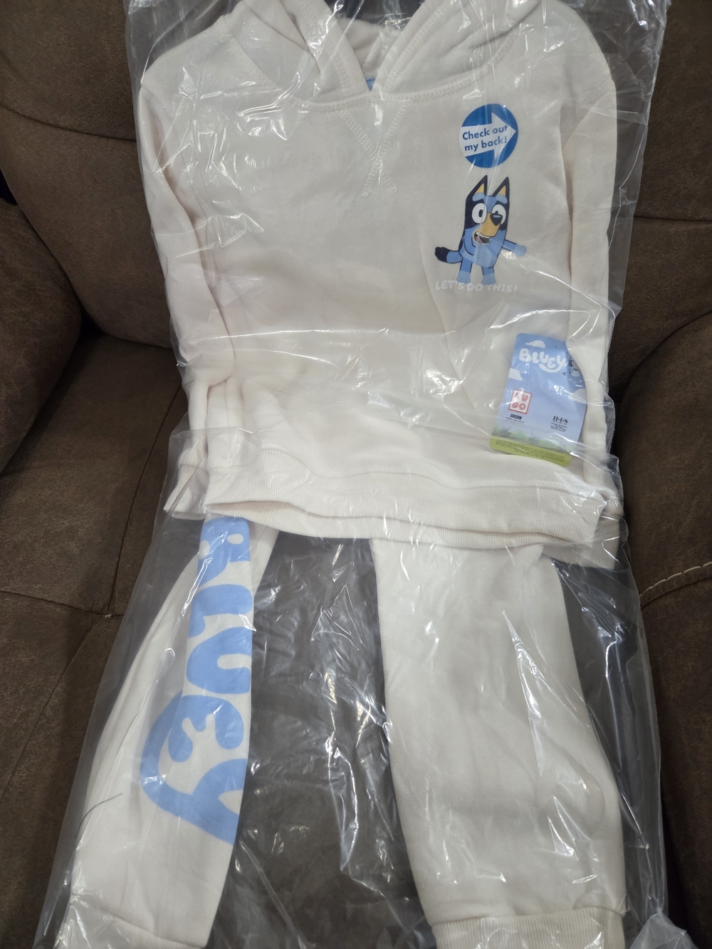 Bluey Cream & Light Blue Kids Pajama Hoodie Set For Girls And Boys